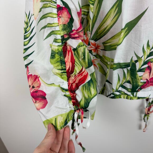 Marc New York Womens Floral Button Up Cropped Tie Waist Blouse Large Tropical - Picture 4 of 12